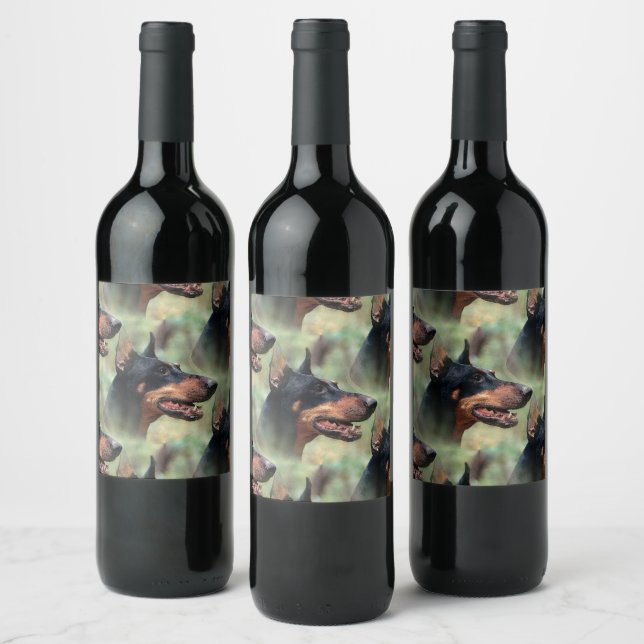 Doberman Pinscher in the Woods Wine Label (Bottles)