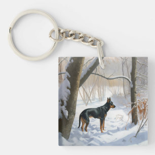 Doberman Pinscher Laissez Tomber Neige Noël