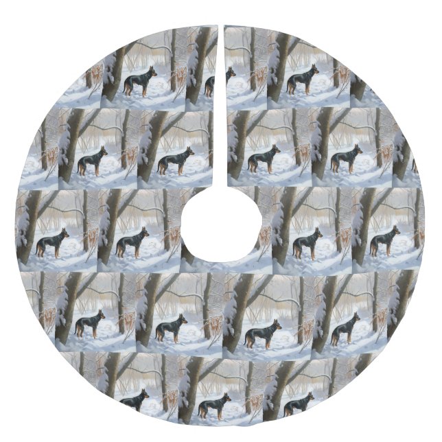 Doberman Pinscher Let It Snow Christmas Brushed Polyester Tree Skirt (Front)