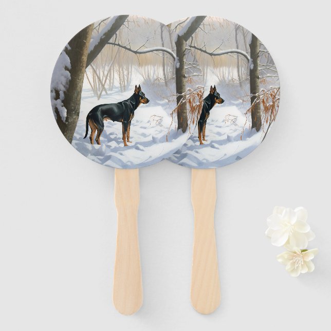 Doberman Pinscher Let It Snow Christmas Hand Fan (Front and Back)
