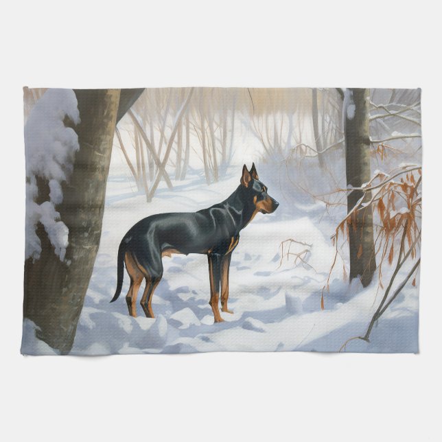 Doberman Pinscher Let It Snow Christmas Kitchen Towel (Horizontal)