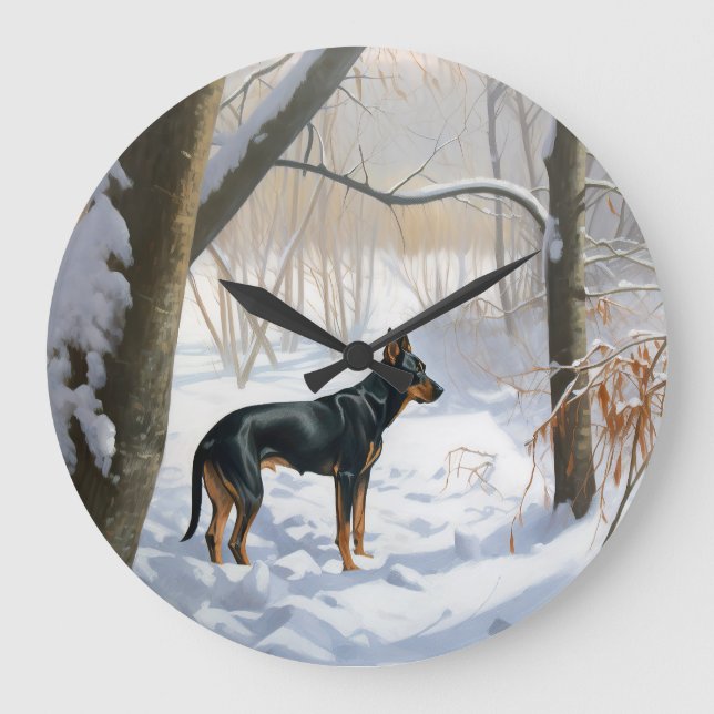 Doberman Pinscher Let It Snow Christmas Large Clock (Front)