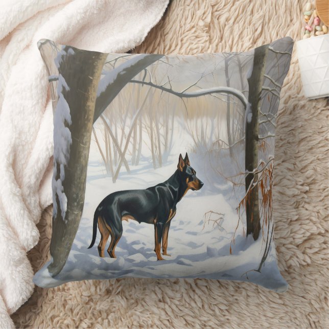 Doberman Pinscher Let It Snow Christmas Throw Pillow (Blanket)