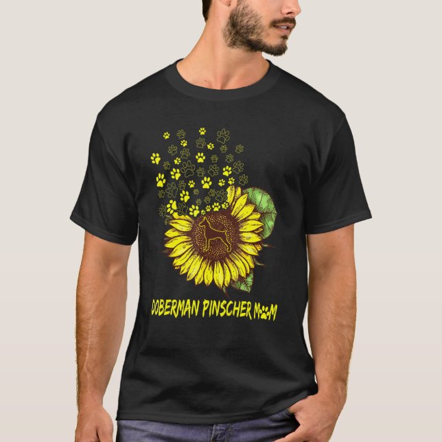 Doberman Pinscher Mom Sunflower Dog T-Shirt (Front)