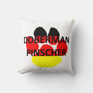 doberman pinscher on germany-flag paw throw pillow