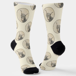 Doberman Pinscher Painting Dobie Cropped Dog Art Socks