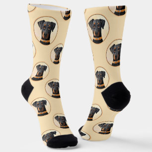 Doberman Pinscher Painting Dobie Uncropped Dog Art Socks