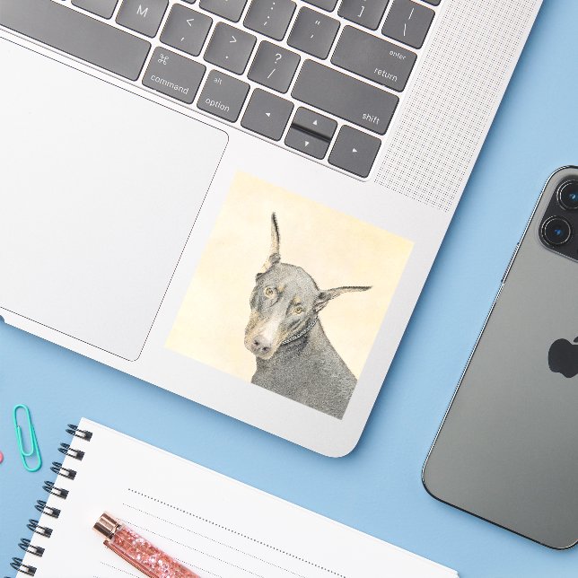 Doberman Pinscher Painting - Original Dog Art (Laptop w/ iPhone)