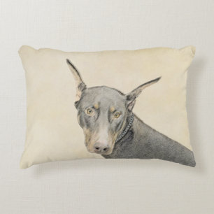 Doberman Pinscher Painting - Original Dog Art Accent Pillow