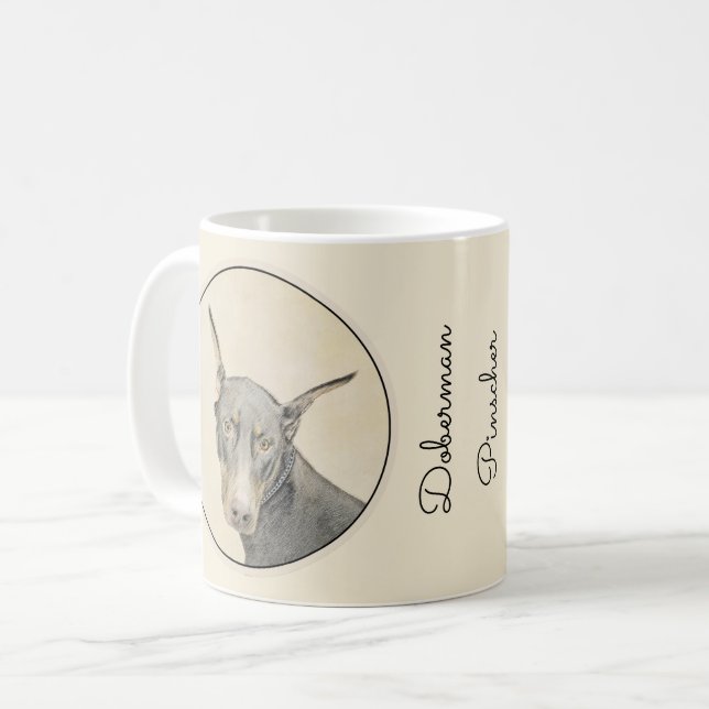 Doberman Pinscher Painting - Original Dog Art Coffee Mug (Front Left)