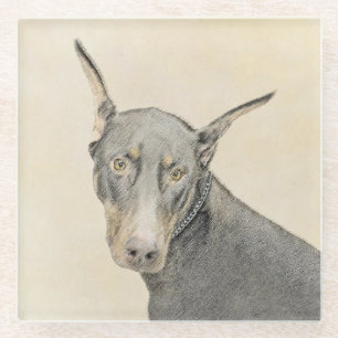 Doberman Pinscher Painting - Original Dog Art Glass Coaster
