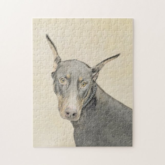 Doberman Pinscher Painting - Original Dog Art Jigsaw Puzzle (Vertical)