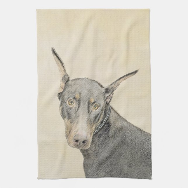Doberman Pinscher Painting - Original Dog Art Kitchen Towel (Vertical)