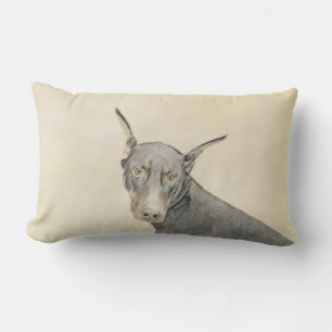 Doberman Pinscher Painting - Original Dog Art Lumbar Pillow