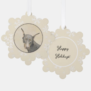 Doberman Pinscher Painting - Original Dog Art Ornament Card
