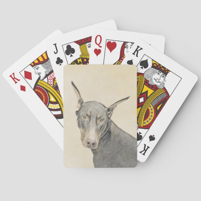Doberman Pinscher Painting - Original Dog Art Playing Cards (Back)