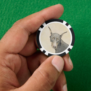 Doberman Pinscher Painting - Original Dog Art Poker Chips