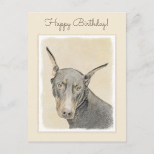 Doberman Pinscher Painting - Original Dog Art Postcard