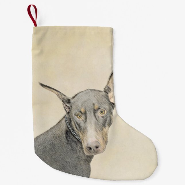 Doberman Pinscher Painting - Original Dog Art Small Christmas Stocking (Front)