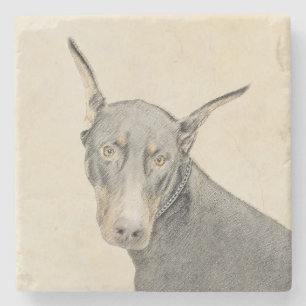 Doberman Pinscher Painting - Original Dog Art Stone Coaster