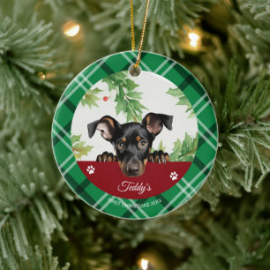 Doberman Pinscher Personalized First Christmas Ceramic Ornament