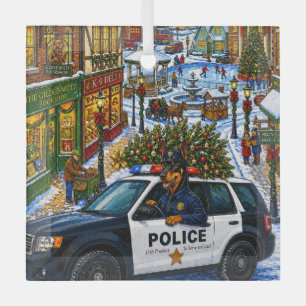 Doberman Pinscher Police Holiday Glass Ornament