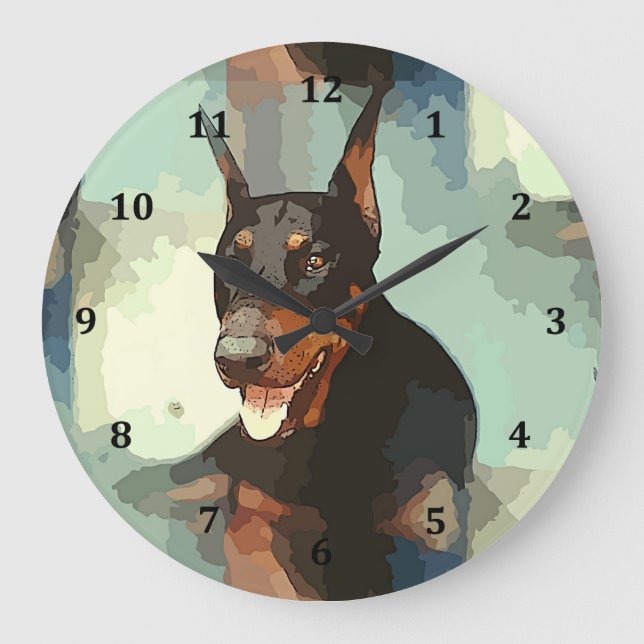 Doberman Pinscher Portrait Large Clock (Front)