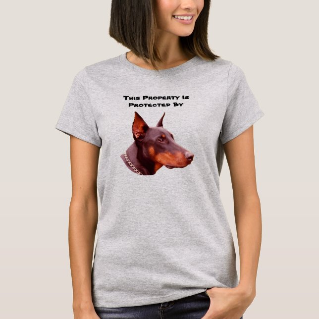 Doberman Pinscher Protected By Funny T-Shirt (Front)