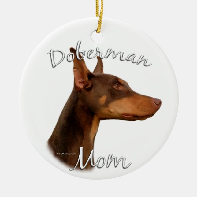Doberman Pinscher (red) Mom 2 Ceramic Ornament (Front)