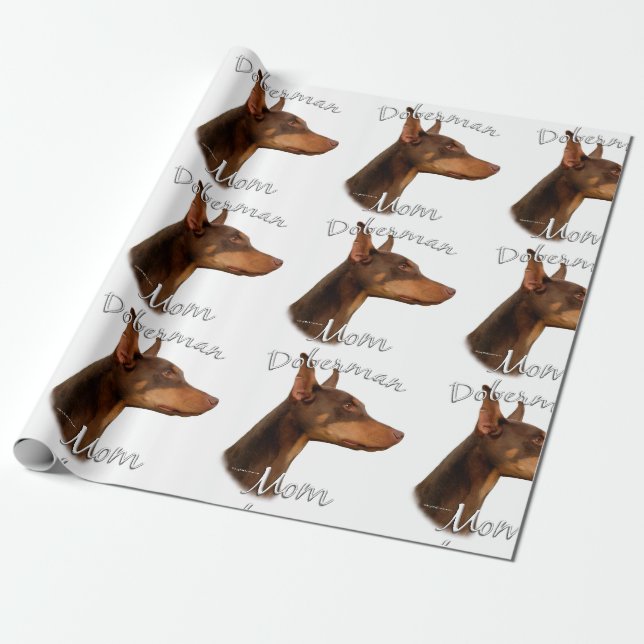 Doberman Pinscher (red) Mom 2 Wrapping Paper (Unrolled)