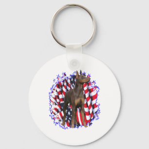Doberman Pinscher (red) Patriot Keychain