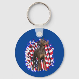 Doberman Pinscher (red) Patriot Keychain