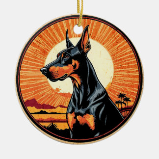 Doberman Pinscher Retro Sunset Dog Lover Ceramic Ornament