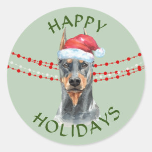Doberman Pinscher Santa Hat Happy Holidays Classic Round Sticker
