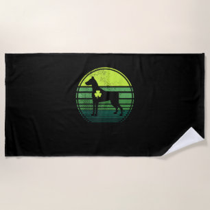 Doberman Pinscher Silhouette Irish Clover St Patri Beach Towel