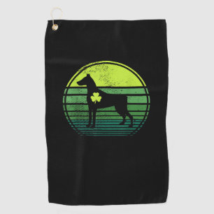 Doberman Pinscher Silhouette Irish Clover St Patri Golf Towel