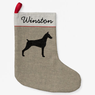 Doberman Pinscher Silhouette with Custom Text Small Christmas Stocking