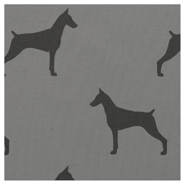 Doberman Pinscher Silhouettes Grey and Black Fabric (Close Up)