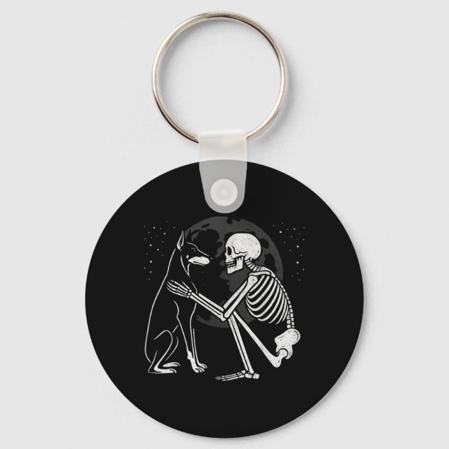 Doberman Pinscher Skeleton Moon Halloween Dog Keychain (Front)