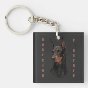 Doberman Pinscher, Square Wall Clock T-Shirt Butto Keychain