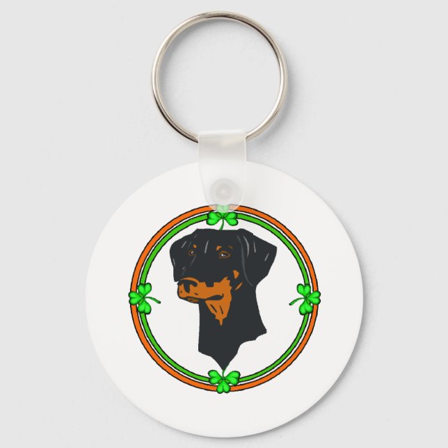 Doberman Pinscher St Patricks Keychain (Front)