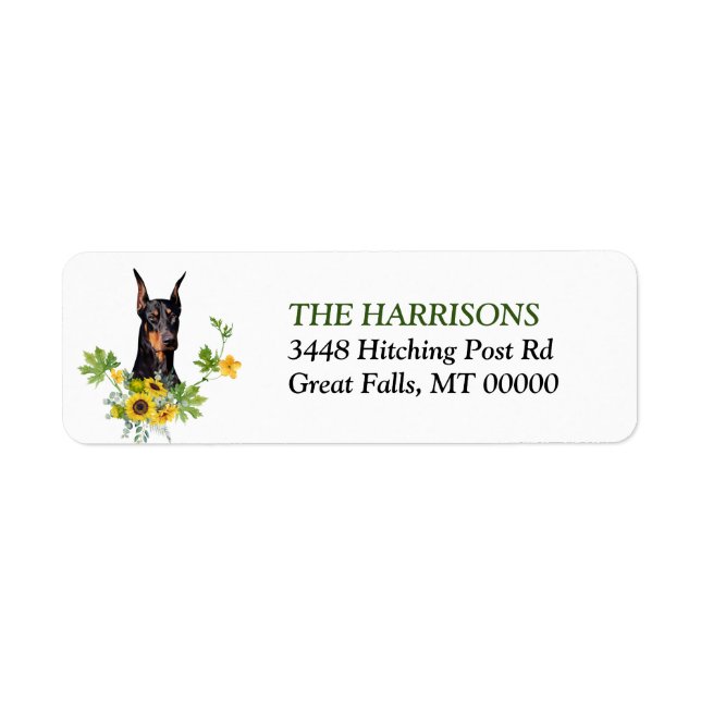 Doberman Pinscher Sunflower Wreath Adresse de reto (Devant)