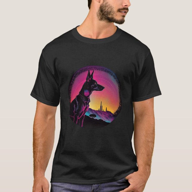 Doberman Pinscher Synthwave 80s Retrowave Aestheti T-Shirt (Front)