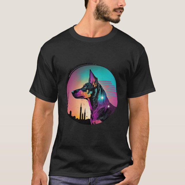 Doberman Pinscher Synthwave 80s Retrowave Aestheti T-Shirt (Front)