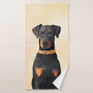 Doberman Pinscher Uncropped Painting Original Art Bath Towel Set