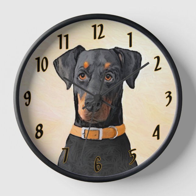 Doberman Pinscher Uncropped Painting Original Art Clock (Front)