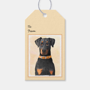 Doberman Pinscher Uncropped Painting Original Art Gift Tags