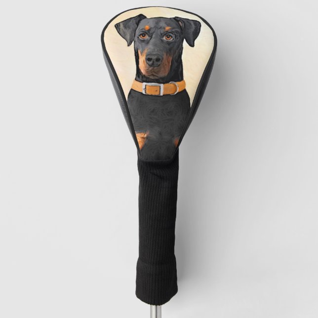 Doberman Pinscher Uncropped Painting Original Art Golf Head Cover (Front)