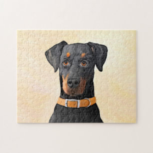 Doberman Pinscher Uncropped Painting Original Art Jigsaw Puzzle