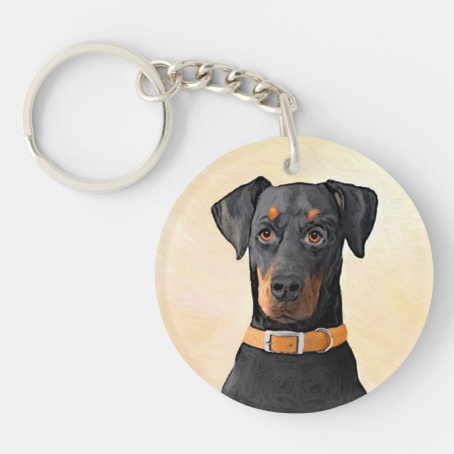 Doberman Pinscher Uncropped Painting Original Art Keychain (Front)